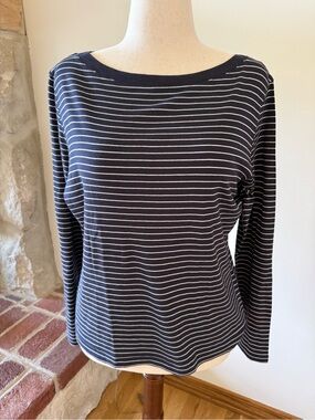 Brooks Brothers Navy and White Striped Long-Sleeve Tee